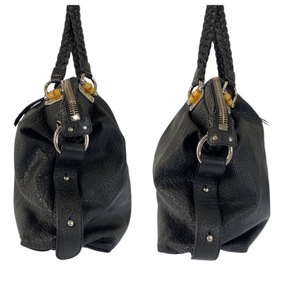 Gucci Bamboo Black Silver Leather Tote Shoulder Bag