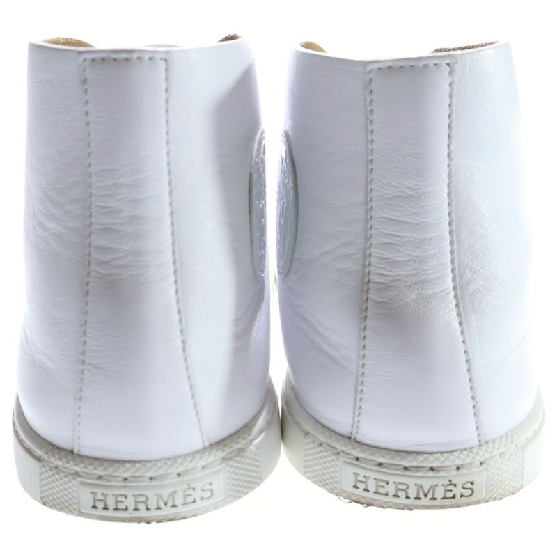 Hermes Logo Patch Leather High Cut Sneakers White