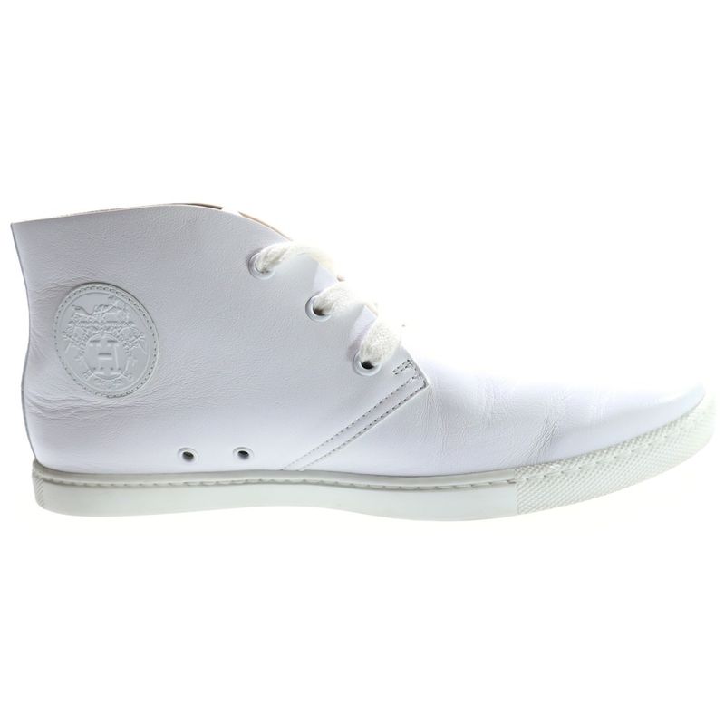 Hermes Logo Patch Leather High Cut Sneakers White