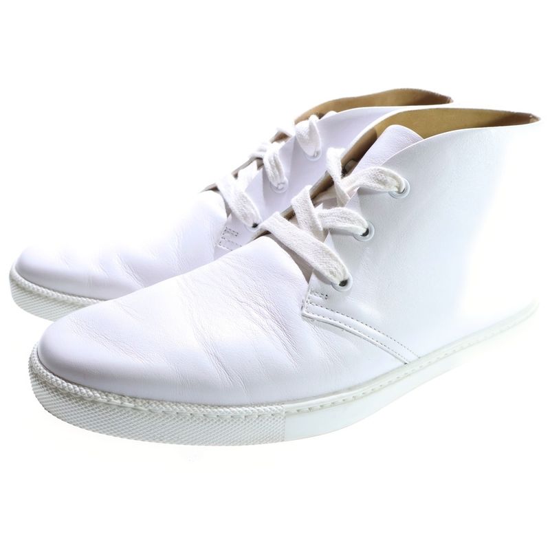 Hermes Logo Patch Leather High Cut Sneakers White