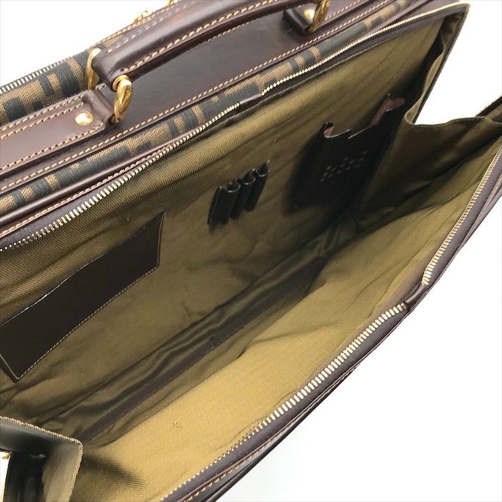 Fendi Zucca 2-Way Travel Shoulder Bag Canvas Briefcase Brown Khaki