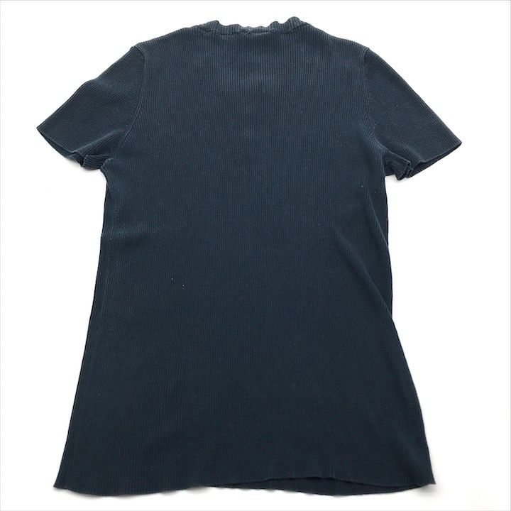 Chanel CC Logo Button Rib Knit Short Sleeve Top Navy Sweater