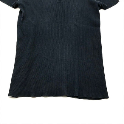 Chanel CC Logo Button Rib Knit Short Sleeve Top Navy Sweater