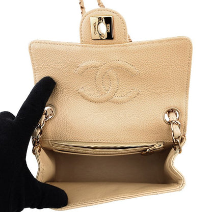 Chanel Chain Shoulder Bag Mini Quilted CC Logo Caviar Leather