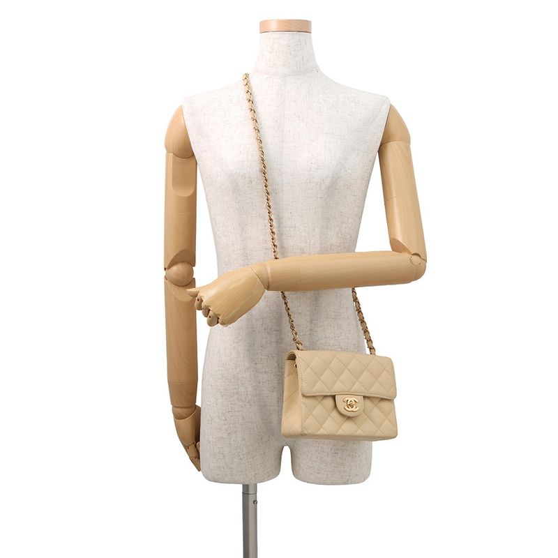 Chanel Chain Shoulder Bag Mini Quilted CC Logo Caviar Leather