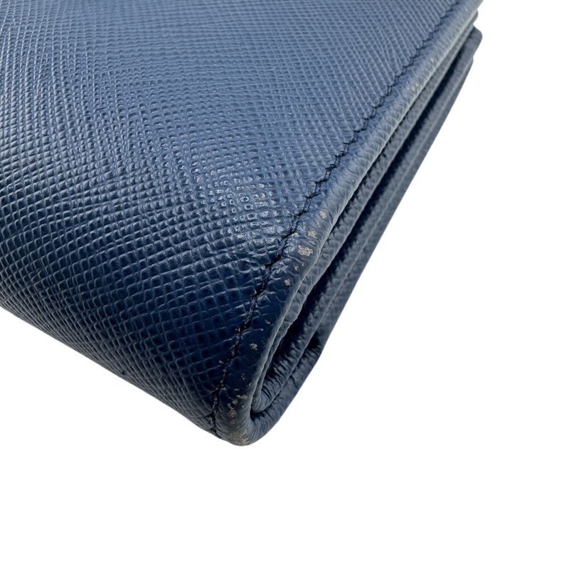 Prada Flap Saffiano Bifold Wallet Blue