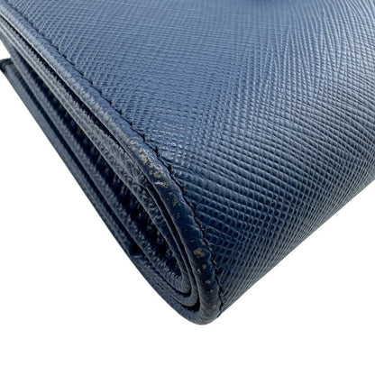Prada Flap Saffiano Bifold Wallet Blue