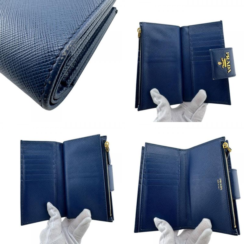 Prada Flap Saffiano Bifold Wallet Blue