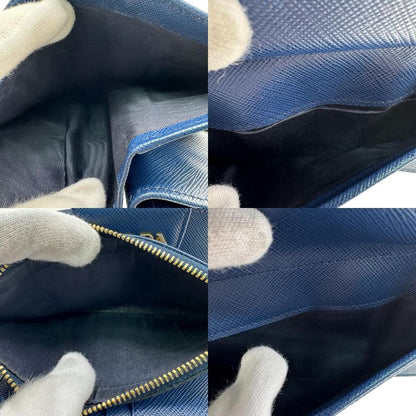 Prada Flap Saffiano Bifold Wallet Blue