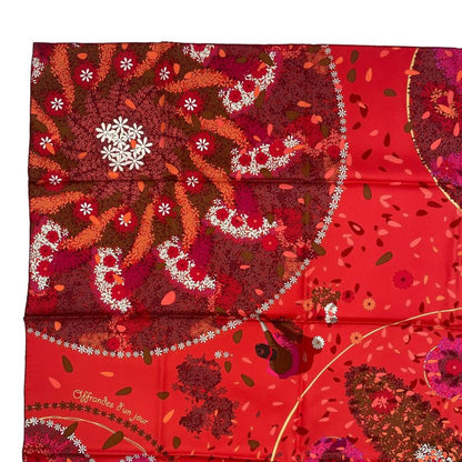 Hermes Scarf Carre 90 100% Silk Offrandes Dun Jour Flower Offering Red Box