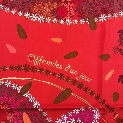 Hermes Scarf Carre 90 100% Silk Offrandes Dun Jour Flower Offering Red Box
