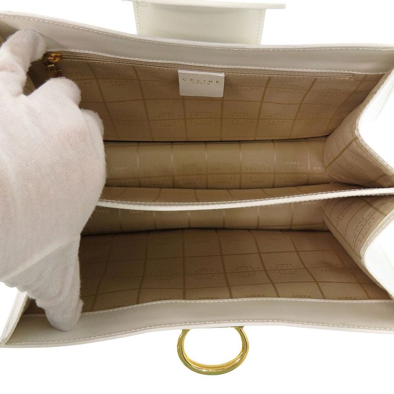 Celine 1 Vintage Gold Leather White One Shoulder Bag