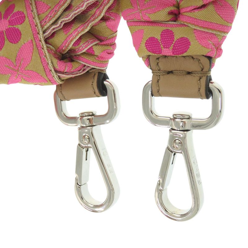 Fendi Strap You Tirolean Tape Ribbon Floral Pattern Cotton Leather Pink