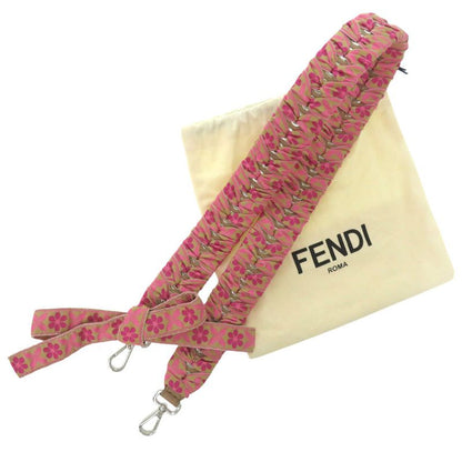 Fendi Strap You Tirolean Tape Ribbon Floral Pattern Cotton Leather Pink