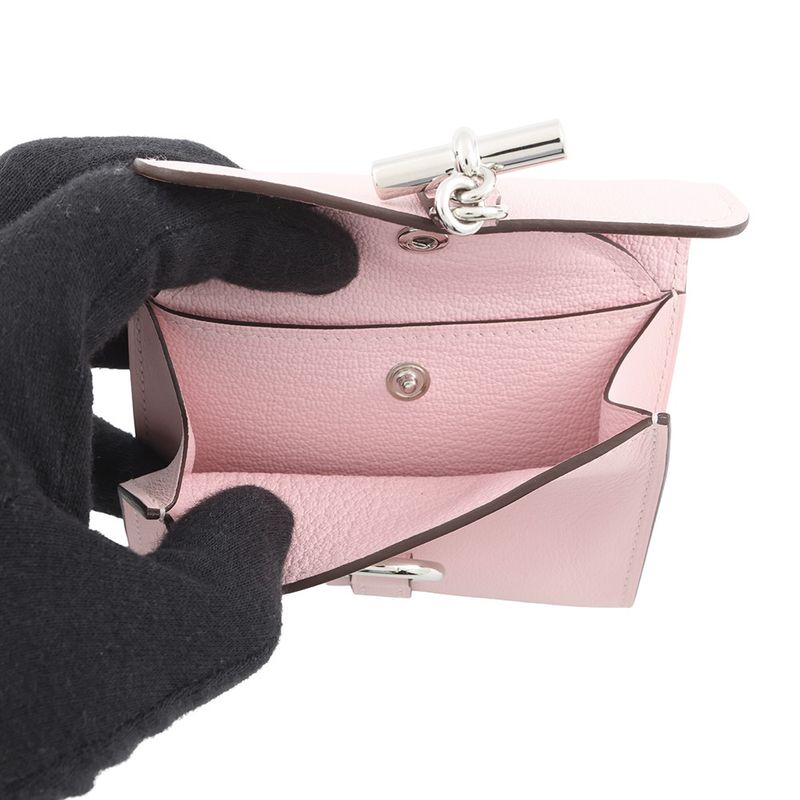 Hermes Coin Case Glenan Compact Wallet Rose Sakura Silver Swift