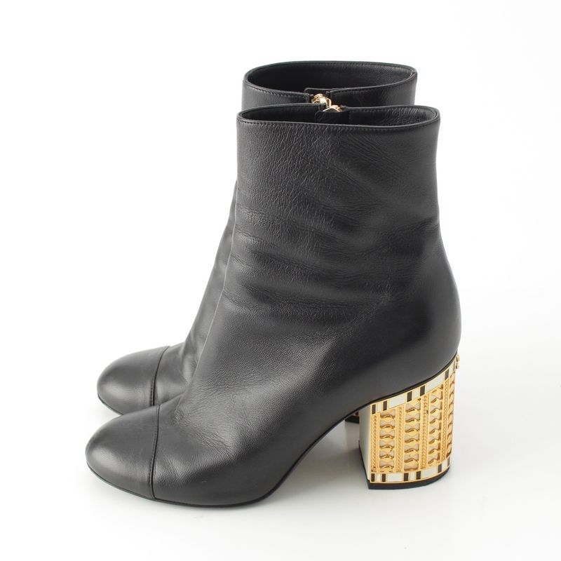 Chanel Leather CC Logo Ankle Boots Shoes Black 37
