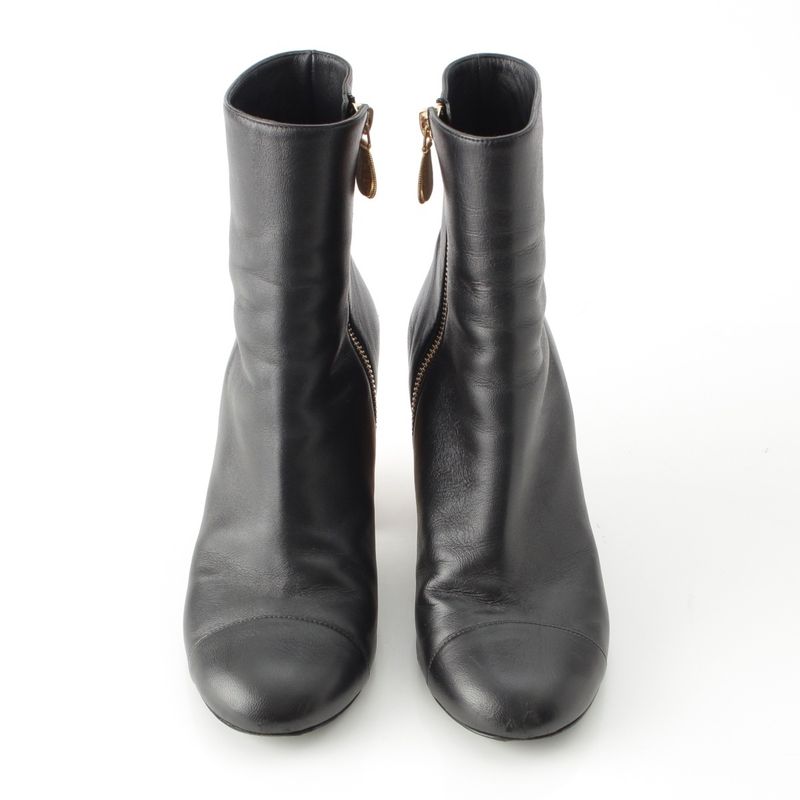 Chanel Leather CC Logo Ankle Boots Shoes Black 37