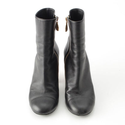 Chanel Leather CC Logo Ankle Boots Shoes Black 37