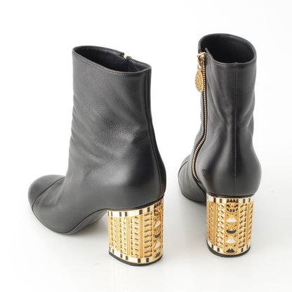 Chanel Leather CC Logo Ankle Boots Shoes Black 37