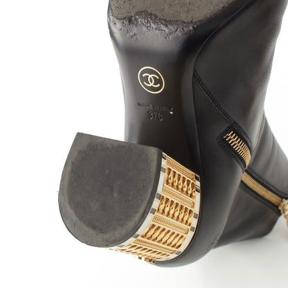Chanel Leather CC Logo Ankle Boots Shoes Black 37