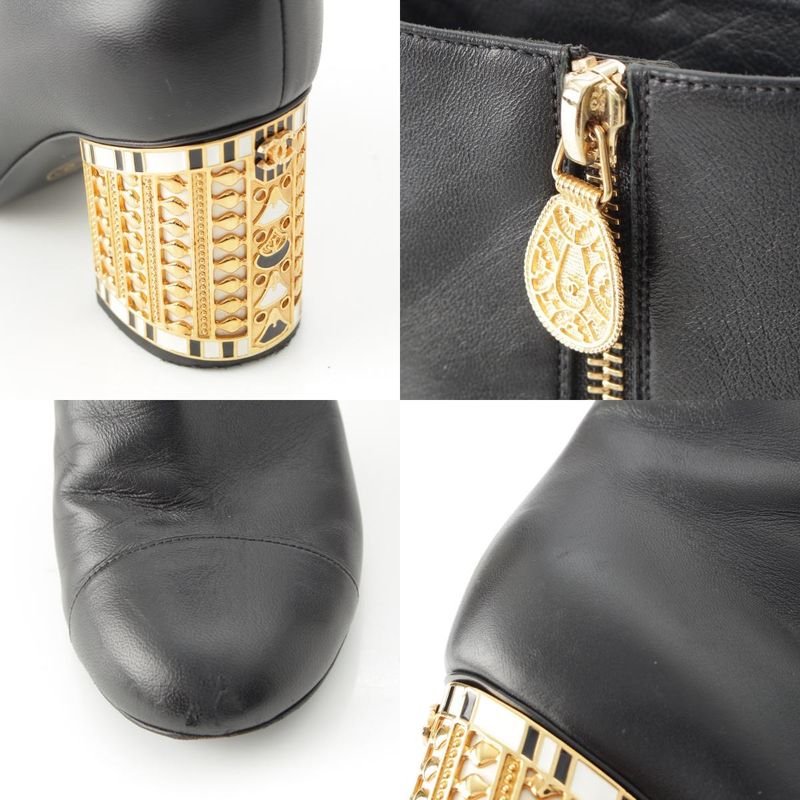 Chanel Leather CC Logo Ankle Boots Shoes Black 37