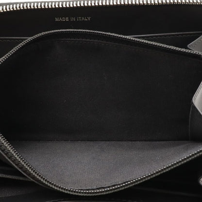 Chanel CC Logo Zip Around Wallet Enamel Patent Leather Black Silver Har