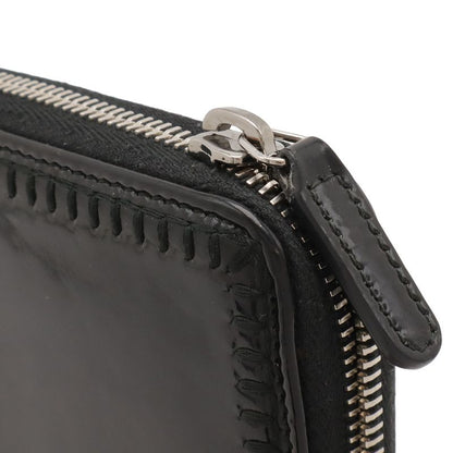 Chanel CC Logo Zip Around Wallet Enamel Patent Leather Black Silver Har