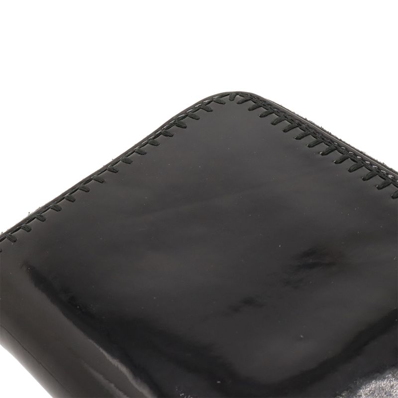 Chanel CC Logo Zip Around Wallet Enamel Patent Leather Black Silver Har