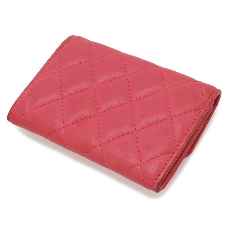 Chanel Quilted CC Logo Business Card Holder Card Case Lambskin Leather Pink