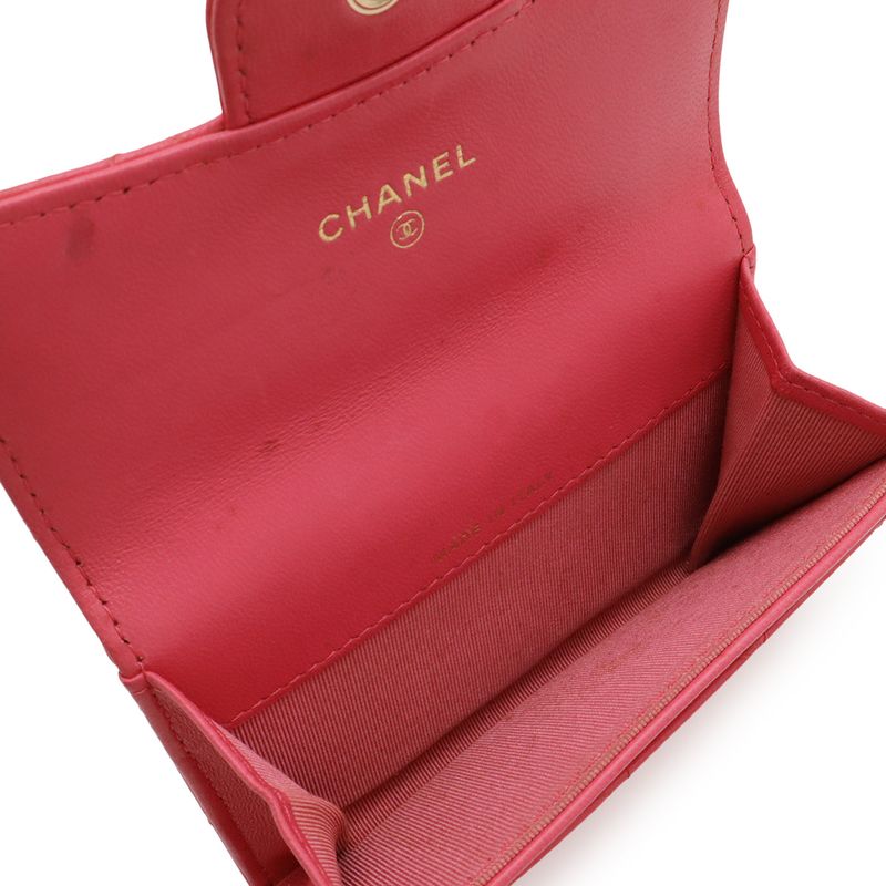 Chanel Quilted CC Logo Business Card Holder Card Case Lambskin Leather Pink