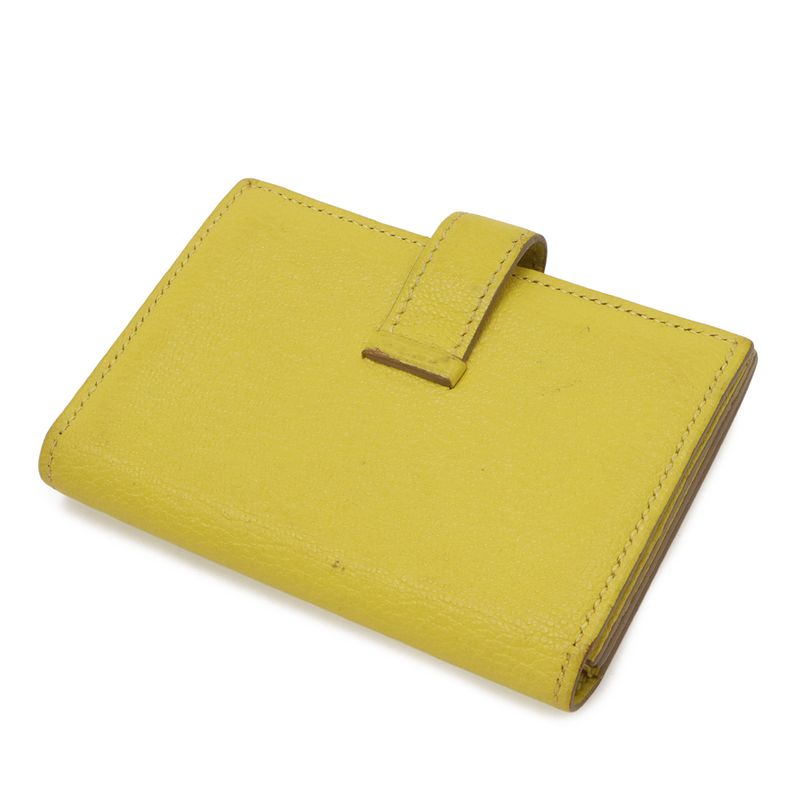 Hermes Bearn Card Case Business Card Holder Chevre Leather Lime