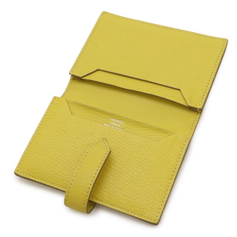 Hermes Bearn Card Case Business Card Holder Chevre Leather Lime