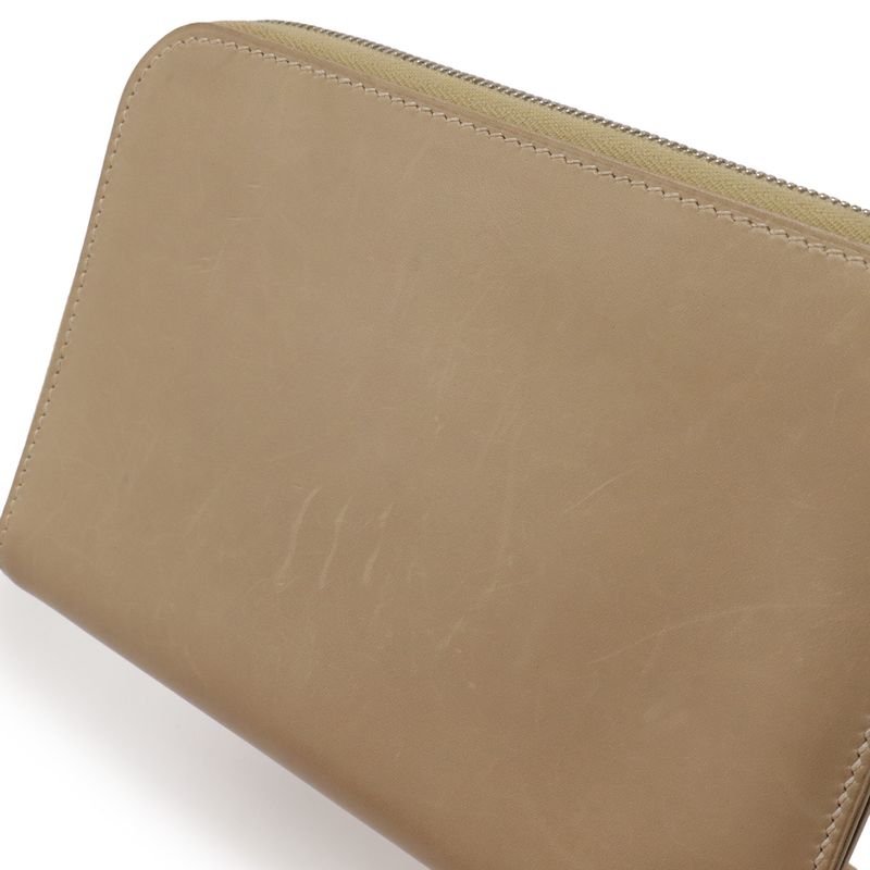 Hermes Remix Card Case L-shape Zipper Strap Leather Beige Silver