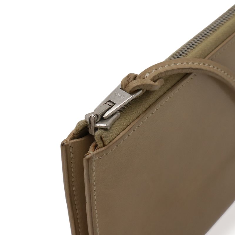Hermes Remix Card Case L-shape Zipper Strap Leather Beige Silver