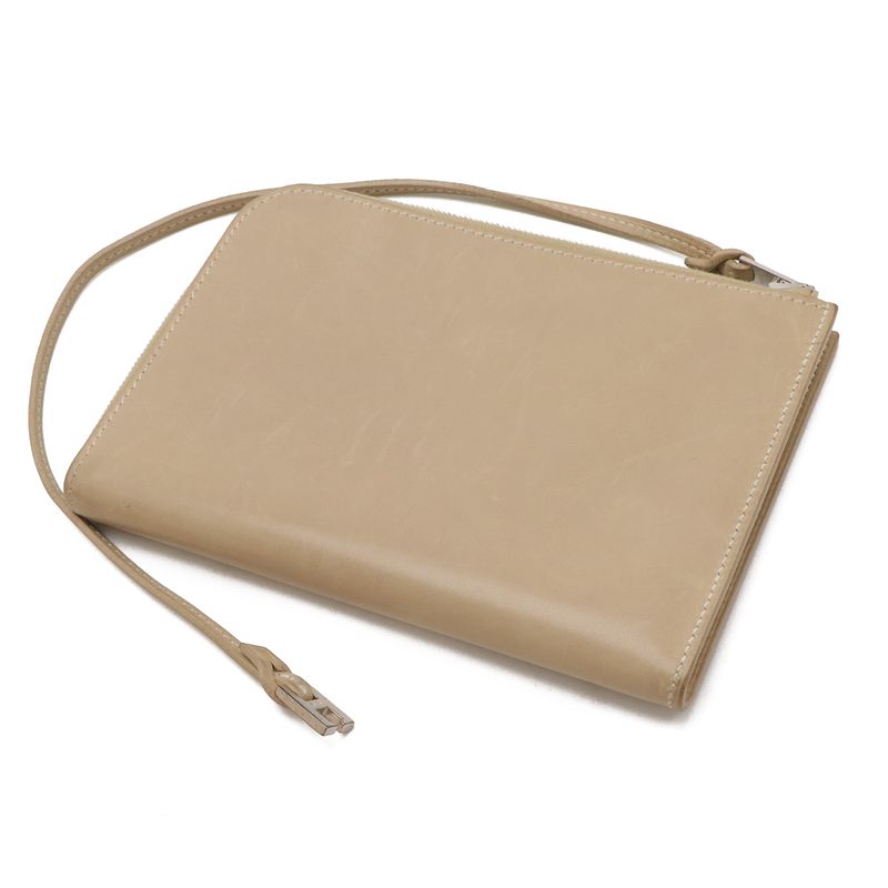 Hermes Remix Card Case L-shape Zipper Strap Leather Beige Silver
