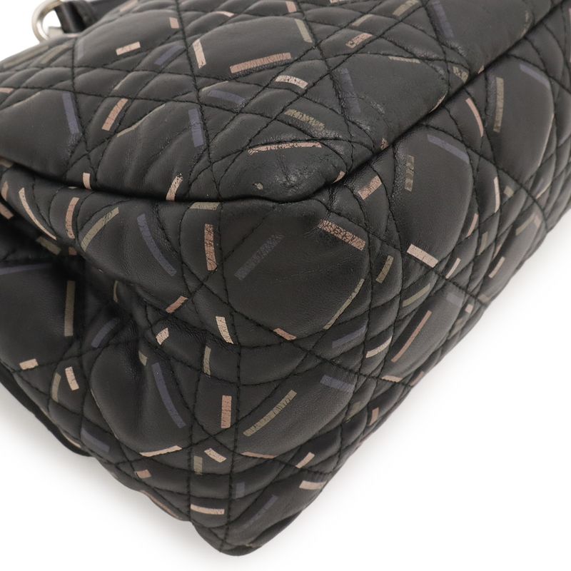Dior Christian New Rock Cannage Chain Shoulder Bag Leather Black Silver