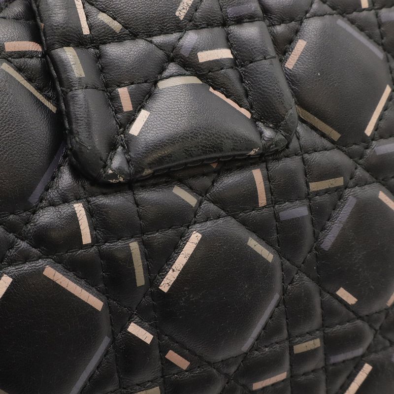 Dior Christian New Rock Cannage Chain Shoulder Bag Leather Black Silver