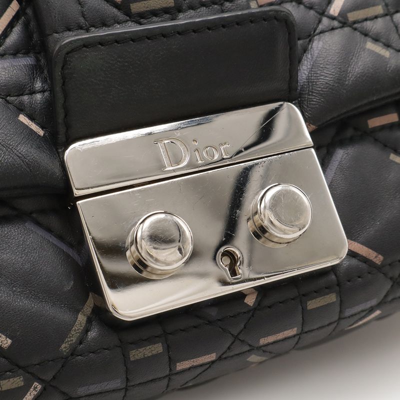 Dior Christian New Rock Cannage Chain Shoulder Bag Leather Black Silver