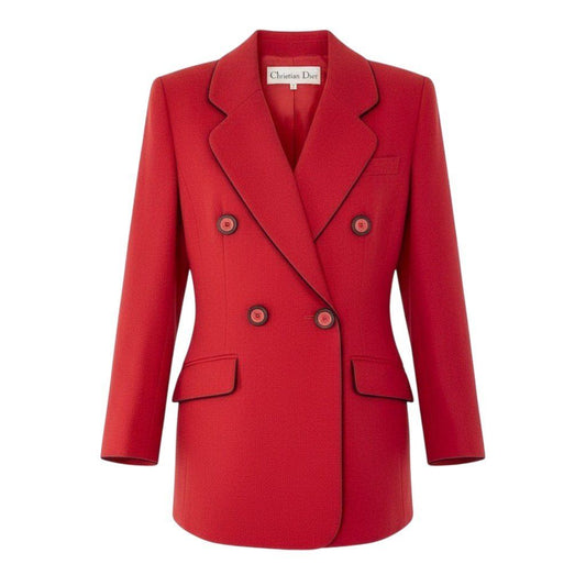 Dior Vintage Tailored Jacket Blazer Double Breasted Piping 9 Sizes Red Black