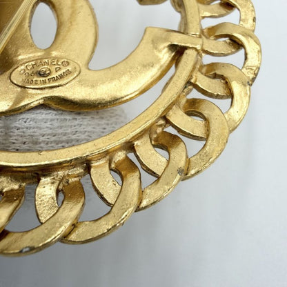 Chanel Brooch CC Logo Vintage Round Gold Plated