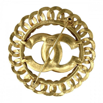 Chanel Brooch CC Logo Vintage Round Gold Plated