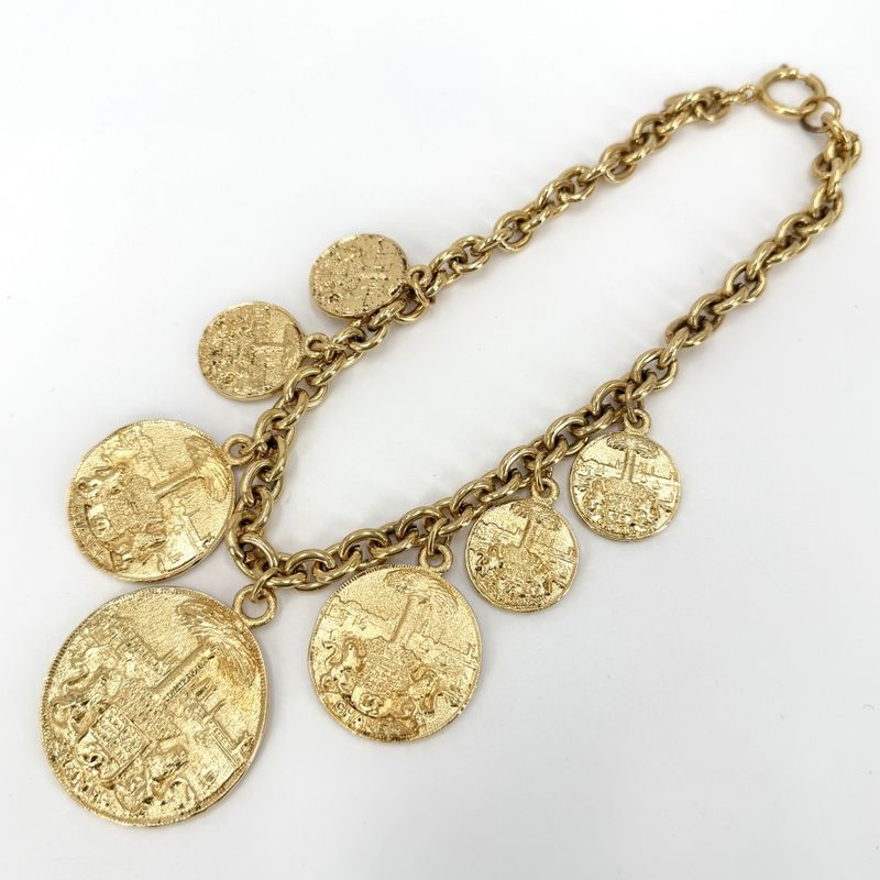 Chanel Necklace CC Logo Coco Chain Vintage Round Coin Motif Medal