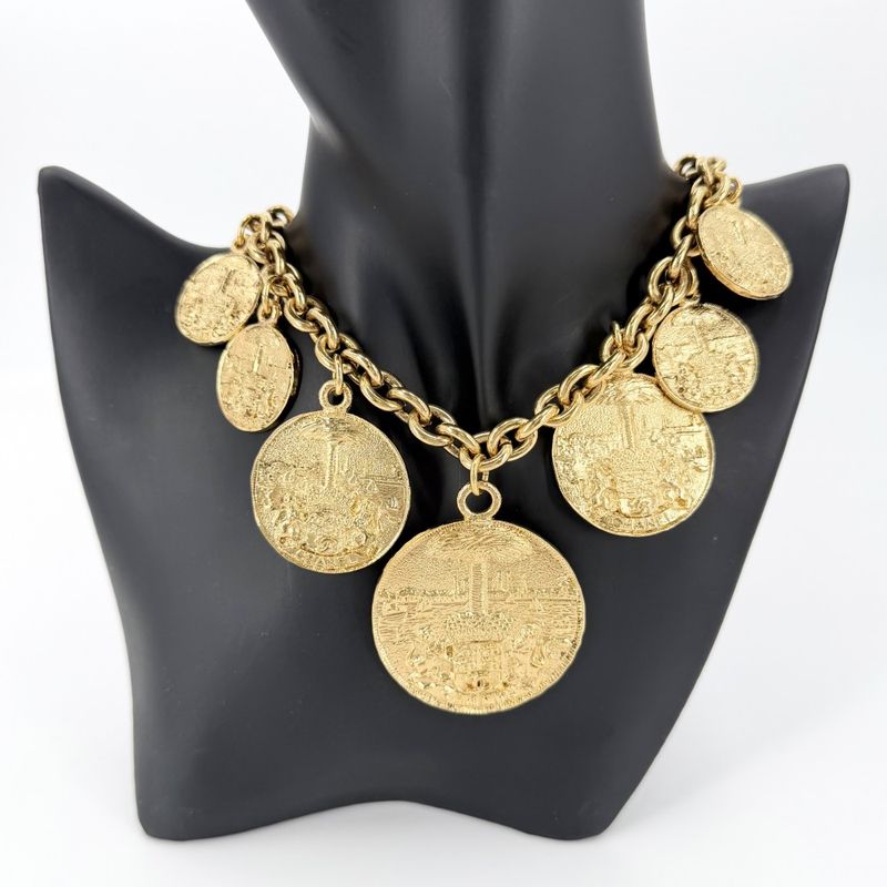 Chanel Necklace CC Logo Coco Chain Vintage Round Coin Motif Medal