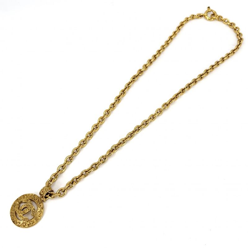 Chanel Necklace Long Necklace Round CC Logo Vintage Pendant Accessorie