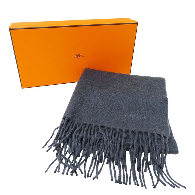 Hermes Muffler Shawl Cashmere Charcoal Cold Protection Scarf