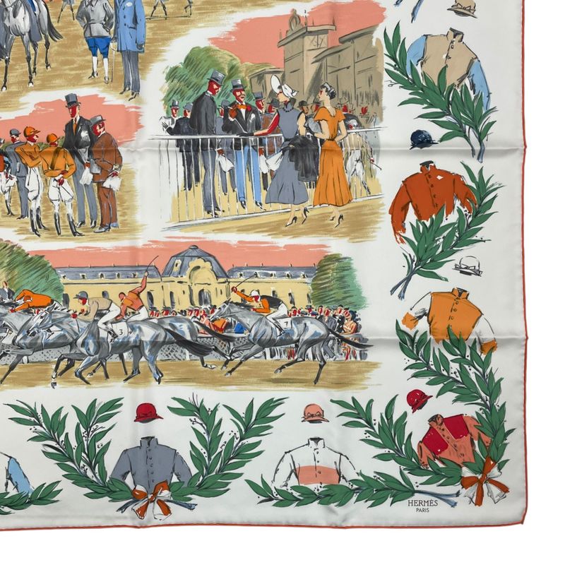 Hermes Carre 90 Scarf Silk Chantilly Racecourse White Box