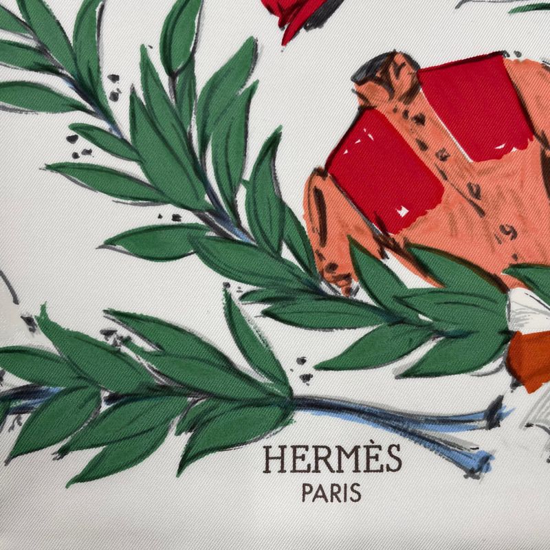 Hermes Carre 90 Scarf Silk Chantilly Racecourse White Box