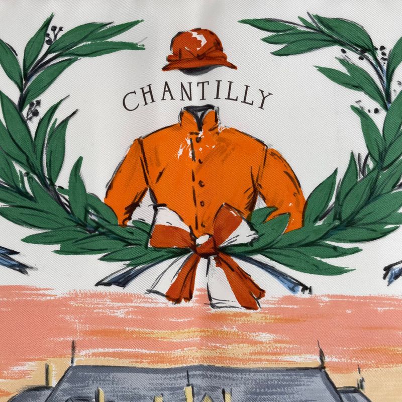 Hermes Carre 90 Scarf Silk Chantilly Racecourse White Box