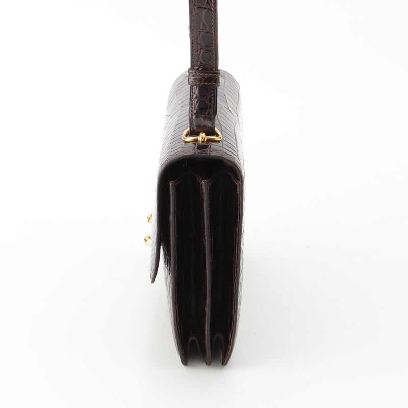 Hermes Fonzbell Croco Gold Shoulder Bag Brown