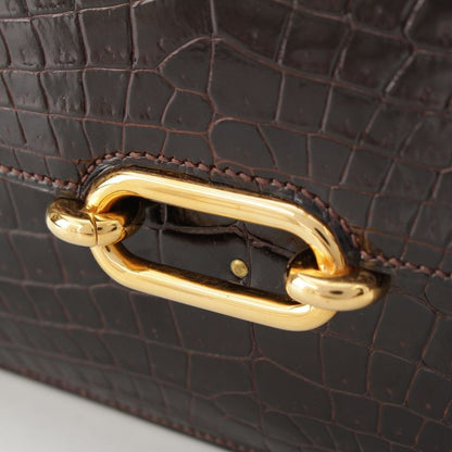 Hermes Fonzbell Croco Gold Shoulder Bag Brown